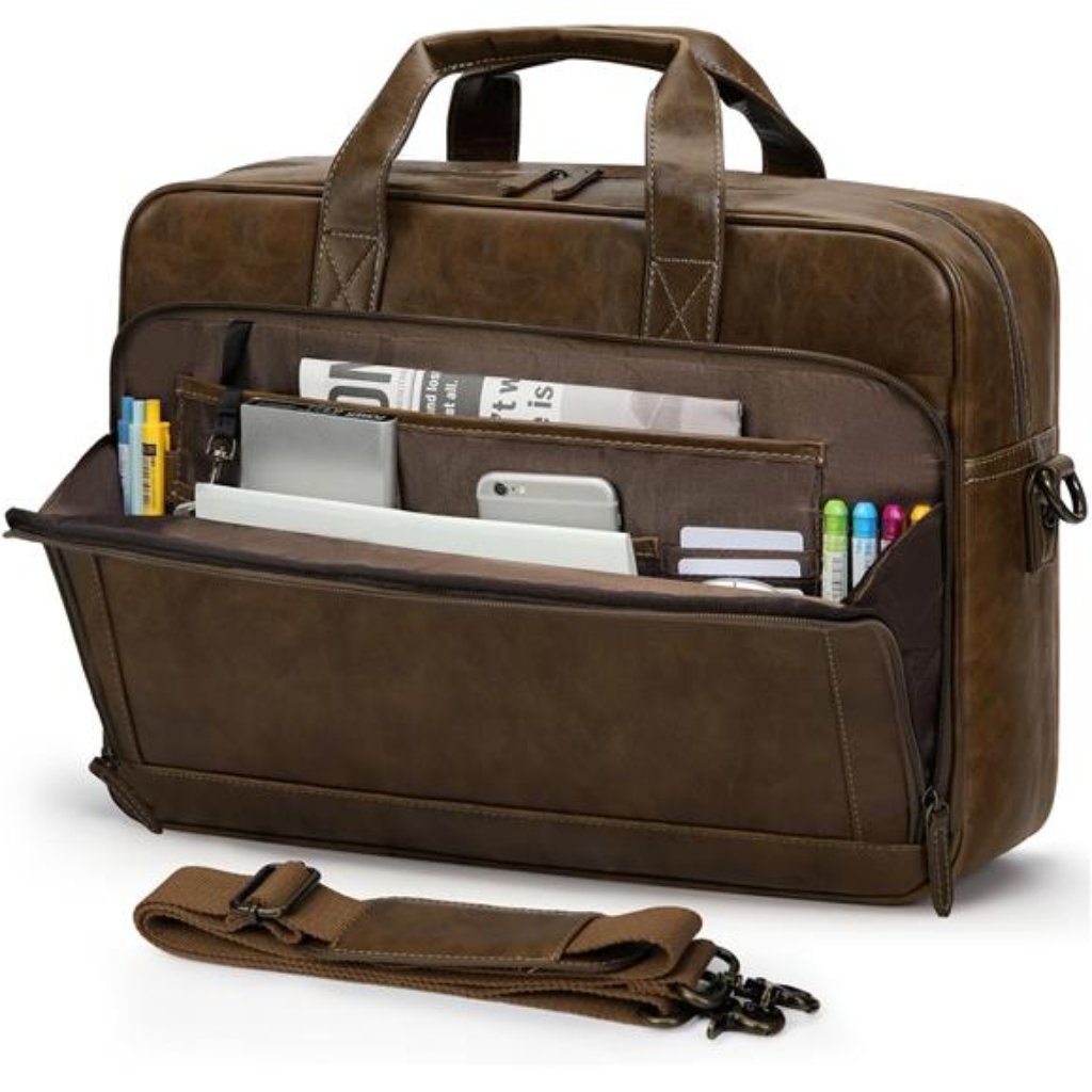 Mens Leather Laptop Bag 16 Inch Briefcase Messenger Crossbody Work Bag Office